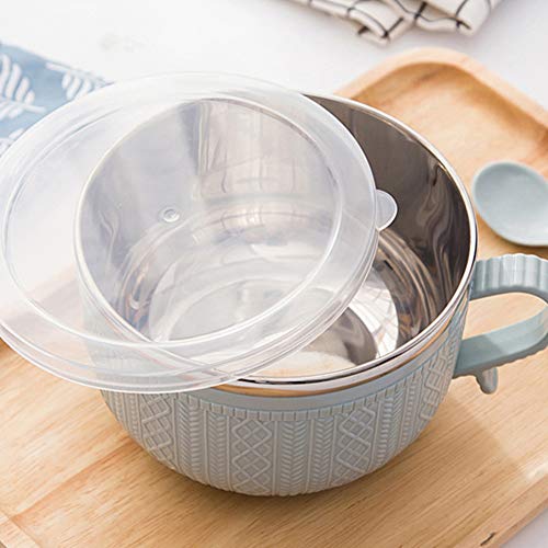 Tazón de fideos instantáneos con tapa y asa, recipiente de acero inoxidable para arroz, cuenco de sopa, doble aislamiento, utensilios para el hogar (14 x 9,5 cm), color rosa
