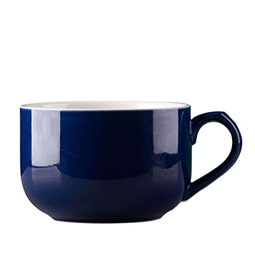 Tazones De Sopa De Cerámica Taza De Café Grande, Tazas De Sopa Con Asa Apto Para Microondas Y Lavavajillas Para Cereal Postre Ensalada Té Leche Avena-azul marino-750ML/25.4oz