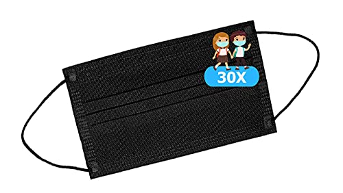 TBOC Mascarilla Higiénica Niños No Reutilizable - [Pack 30 Unidades] 3 Capas [Color Negro]