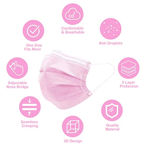 TBOC Mascarilla Higiénica No Reutilizable - [Pack 40 Unidades] [Color Rosa] Antipolen Antipolvo Ligera Suave y Transpirable [Desechables] con Pinza Nasal Protección Facial [Alta Filtración]