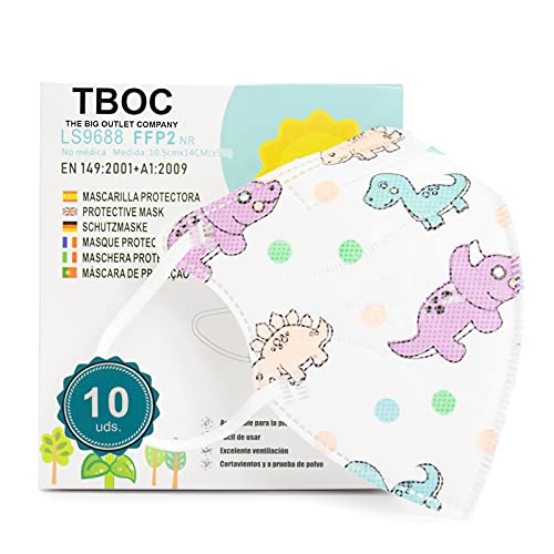 TBOC Mascarillas FFP2 [Pack 10 Unidades] Máscaras [Talla Pequeña] Desechables [Dinosaurios Mini] 5 Capas [No Reutilizables] Transpirables Plegables con Pinza Nasal [Certificadas y Homologadas]