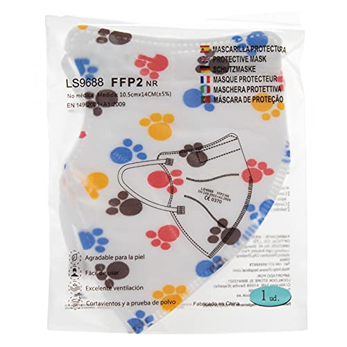 TBOC Mascarillas FFP2 [Pack 10 Unidades] Máscaras [Talla Pequeña] Desechables [Huellas] 5 Capas [No Reutilizables] Transpirables Plegables con Pinza Nasal [Certificadas y Homologadas]