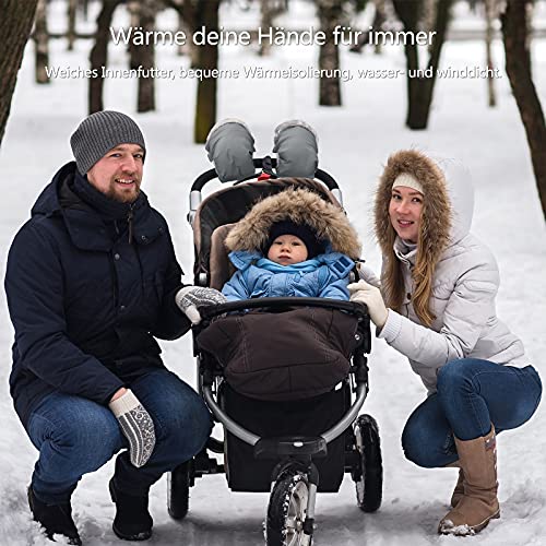 TBoonor Manoplas Carro Bebe Guantes Silla Paseo Guantes Cochecito Bebe para silla de paseo con interior de forro Prueba de Viento Bebé Guante para Todos los Cochecitos (Gris)