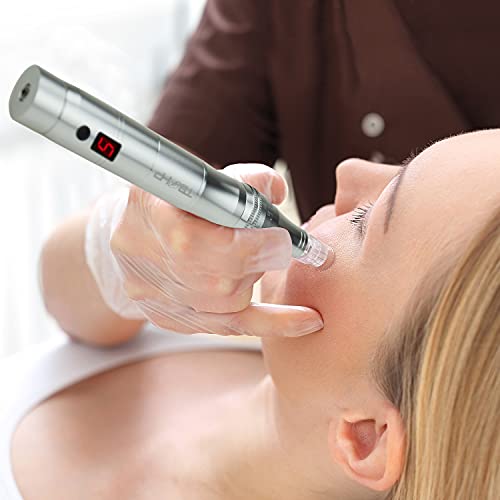 TBPHP M1 Derma Pen Eléctrico Microagujas Pantalla LCD con 12 Piezas Micro Agujas de Cabello Cicatriz Acné Cicatrices Arrugas(Dolado)