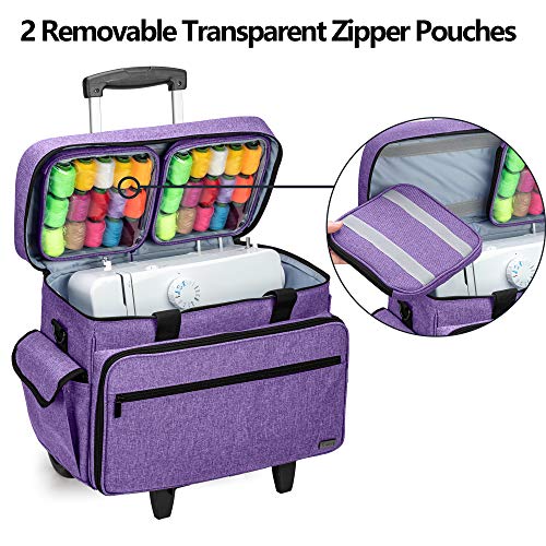 Teamoy Bolsa Máquina Coser con Ruedas, Maletas de Transporte para Máquina de Coser, Funda Máquina de Coser con Carro, Compatible con Singer Brother y la Mayoría Máquina de Coser, Púrpura(Sola Bolsa).