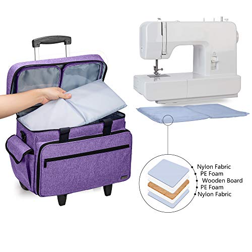 Teamoy Bolsa Máquina Coser con Ruedas, Maletas de Transporte para Máquina de Coser, Funda Máquina de Coser con Carro, Compatible con Singer Brother y la Mayoría Máquina de Coser, Púrpura(Sola Bolsa).