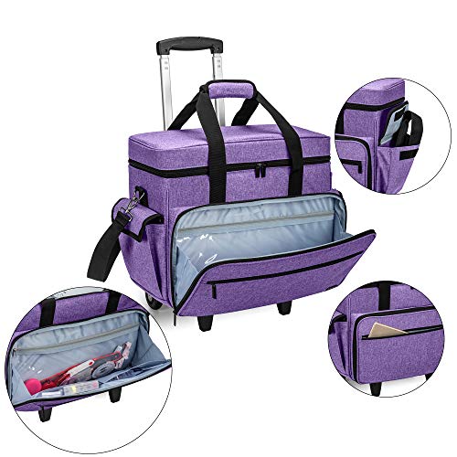 Teamoy Bolsa Máquina Coser con Ruedas, Maletas de Transporte para Máquina de Coser, Funda Máquina de Coser con Carro, Compatible con Singer Brother y la Mayoría Máquina de Coser, Púrpura(Sola Bolsa).