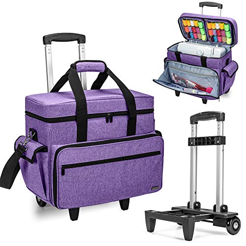 Teamoy Bolsa Máquina Coser con Ruedas, Maletas de Transporte para Máquina de Coser, Funda Máquina de Coser con Carro, Compatible con Singer Brother y la Mayoría Máquina de Coser, Púrpura(Sola Bolsa).