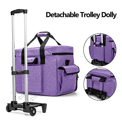 Teamoy Bolsa Máquina Coser con Ruedas, Maletas de Transporte para Máquina de Coser, Funda Máquina de Coser con Carro, Compatible con Singer Brother y la Mayoría Máquina de Coser, Púrpura(Sola Bolsa).