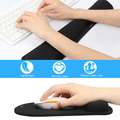 TECKNET Alfombrilla Ratón Apoyo de Gel, Cojín Alfombrilla de Ratón y Almohadilla de Teclado Ergonómico (Base de Goma no Deslizante) - Superficie Texturizada Impermeable
