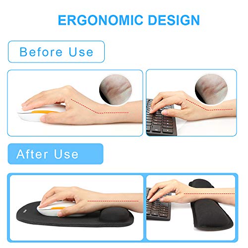 TECKNET Alfombrilla Ratón Apoyo de Gel, Cojín Alfombrilla de Ratón y Almohadilla de Teclado Ergonómico (Base de Goma no Deslizante) - Superficie Texturizada Impermeable