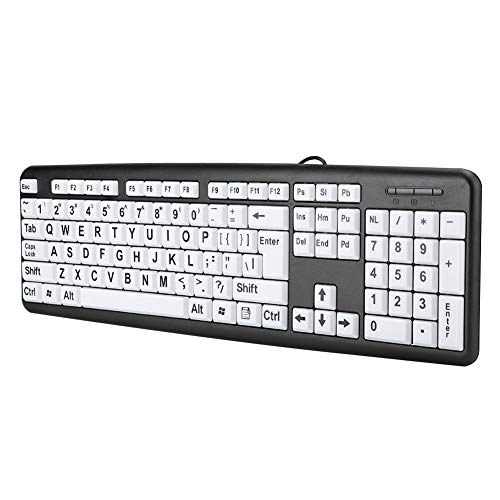 Teclado de Letras Grandes Teclado de Baja Visión Teclado para Personas Mayores con Cable USB con Teclas Blancas de Impresión Grande(Negro)