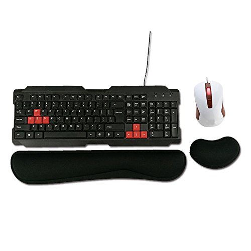 Teclado del Resto de Muñeca ,Cojín de Ratón del Resto de Muñeca,Ratón Teclado de muñeca Resto, Apoyo para oficina, ordenador, durable cómodo la escritura alivio del dolor, 2 pcs Negro