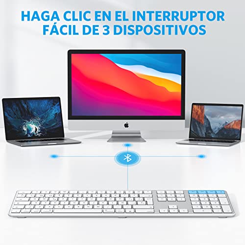 Teclado Inalambrico para Mac OS (Macbook, Mac Mini, iMac, Mac Pro), Teclado Recargable, Teclado Bluetooth para Mac OS, OMOTON, 3 Bluetooths