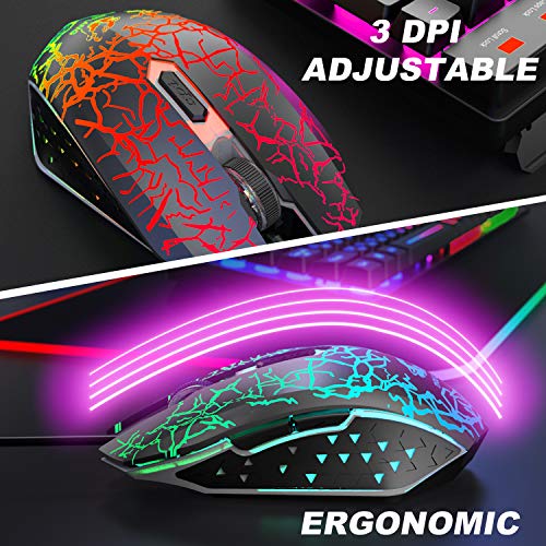 Teclado para juegos con disposición italiana Combo Mouse Teclado para juegos USB retroiluminado con retroiluminación arcoíris+2400 DPI Ratón de juego LED óptico+alfombrilla para ratón (negro)
