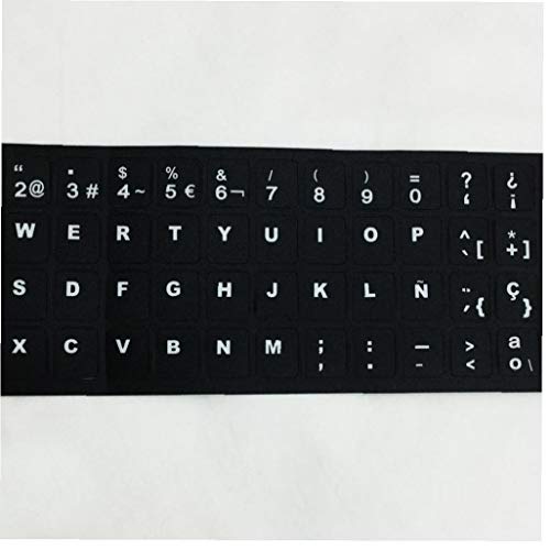 Teclado Pegatinas reemplazo español no transparente con Fondo Negro en letras blancas para Laptops 3PCS