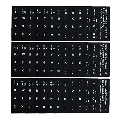 Teclado Pegatinas reemplazo español no transparente con Fondo Negro en letras blancas para Laptops 3PCS