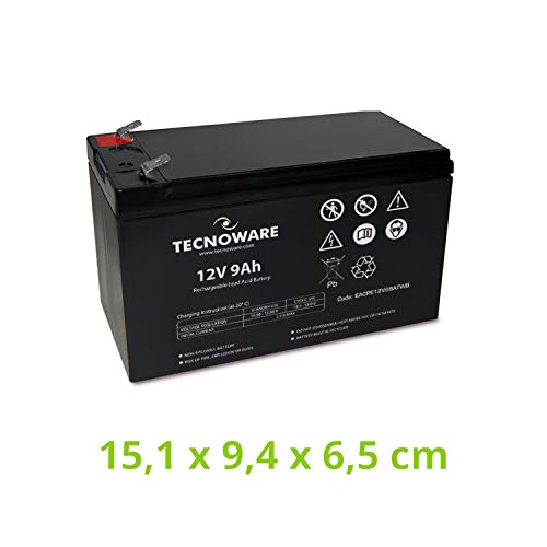 Tecnoware Batería de plomo-ácido 12 V Capacidad 9 Ah - para SAI, Videovigilancia y sistemas de Alarma - Conexión Faston 6.3 mm - Dimensiones 15,1x 9,4 x 6,5 cm