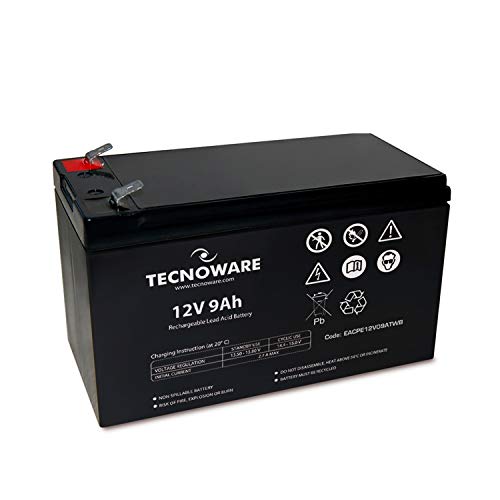 Tecnoware Batería de plomo-ácido 12 V Capacidad 9 Ah - para SAI, Videovigilancia y sistemas de Alarma - Conexión Faston 6.3 mm - Dimensiones 15,1x 9,4 x 6,5 cm
