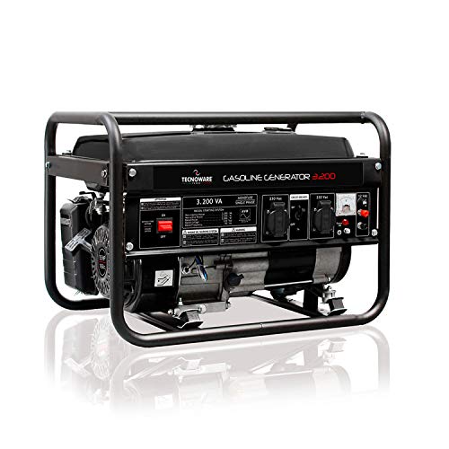 Tecnoware Generador Eléctrico 3200VA - Monofásico 230 Vac, 50 Hz - Motor de combustión interna a Gasolina (Capacidad del Tanque 15 L) - Arranque Manual