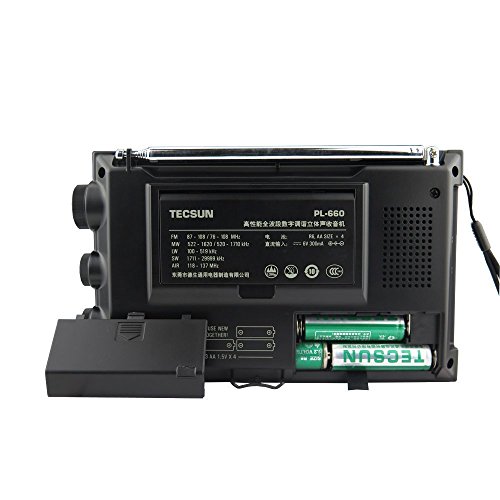 Tecsun PL-660 Dual Conversion Portable Digital Radio FM Stereo/MW/SW/LW/SSB/Air Band Receiver Time Display Alarm Clock Good Choice for Navigation and Amateur Radio Enthusiasts (660EU-Black)