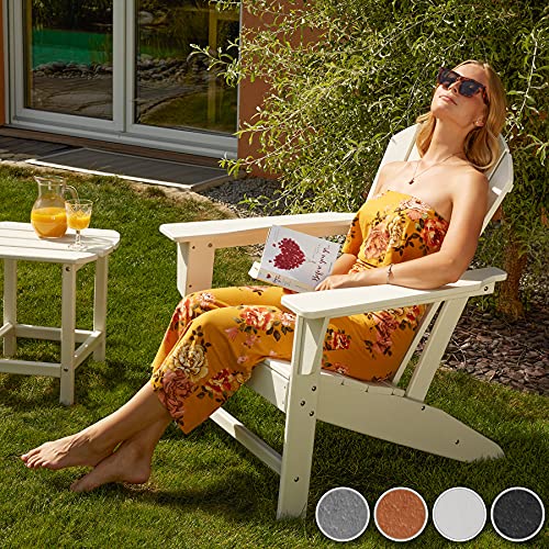TecTake 800814 Silla de jardín, Tumbona para la terraza, Silla Estilo Adirondack, Asiento de Exterior con reposabrazos Anchos, Sillón con Respaldo Inclinado (Blanco)