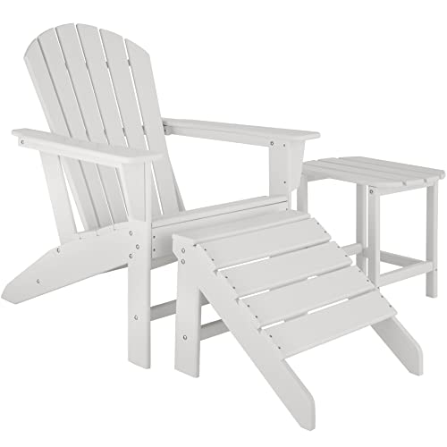 TecTake 800814 Silla de jardín, Tumbona para la terraza, Silla Estilo Adirondack, Asiento de Exterior con reposabrazos Anchos, Sillón con Respaldo Inclinado (Blanco)