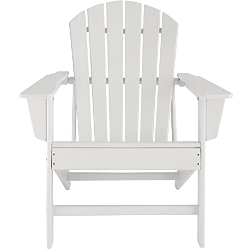 TecTake 800814 Silla de jardín, Tumbona para la terraza, Silla Estilo Adirondack, Asiento de Exterior con reposabrazos Anchos, Sillón con Respaldo Inclinado (Blanco)