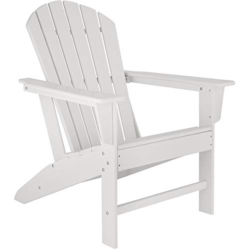 TecTake 800814 Silla de jardín, Tumbona para la terraza, Silla Estilo Adirondack, Asiento de Exterior con reposabrazos Anchos, Sillón con Respaldo Inclinado (Blanco)