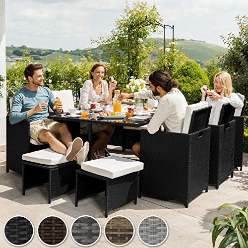 TecTake 800821 Conjunto de Muebles de jardín, Mobiliario de Exterior de ratán sintético, Juego de Mesa y sillas de Comedor con Tornillos de Acero Inoxidable (Gris Claro)