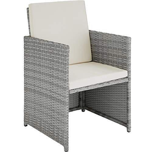 TecTake 800821 Conjunto de Muebles de jardín, Mobiliario de Exterior de ratán sintético, Juego de Mesa y sillas de Comedor con Tornillos de Acero Inoxidable (Gris Claro)