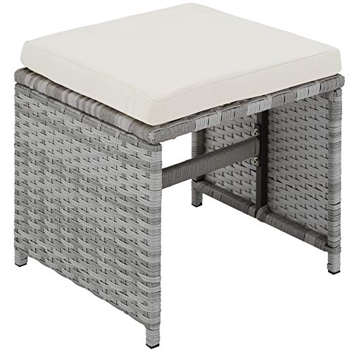 TecTake 800821 Conjunto de Muebles de jardín, Mobiliario de Exterior de ratán sintético, Juego de Mesa y sillas de Comedor con Tornillos de Acero Inoxidable (Gris Claro)