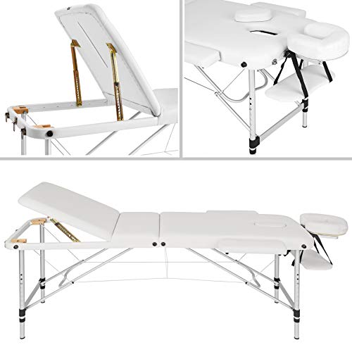 TecTake Camilla de masaje Mesa de masaje Banco de masaje en aluminio 3 zonas - disponible en diferentes colores - (Blanco | No. 401046)
