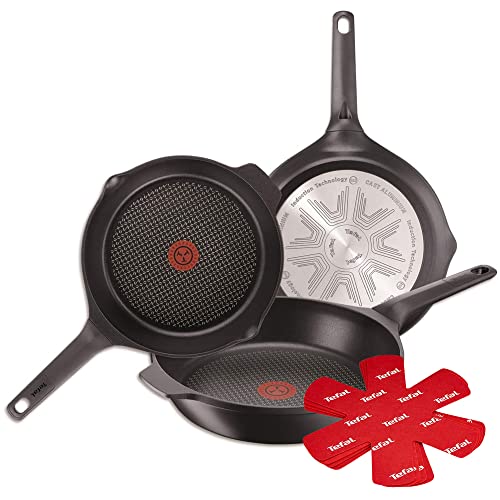 Tefal Aroma - Juego de 3 sartenes: Sartenes de 22, 24 y 26 cm de aluminio fundido y titanio, sartenes antiadherentes, tecnología Thermospot, cocción uniforme, todo tipo cocinas, sin PFOA, color negro
