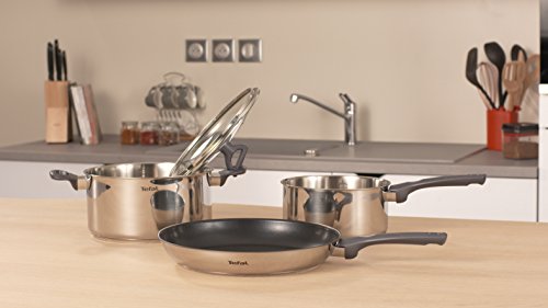 Tefal Daily Cook - Juego de 1 Sartén y 3 Ollas + Tapas y Accesorios: Sartén 28 cm, Cazo 16 cm, Ollas 20/24 cm de acero inoxidable, 2 tapas vidrio, 5 accesorios cocina, Thermospot, todo tipo de cocinas