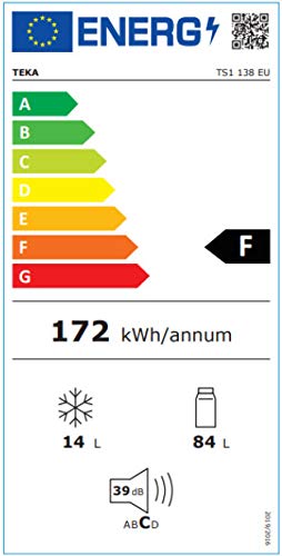 TEKA | Frigorífico bajo encimera de 85 cm de 2 Puertas | Independiente | TS1 138 | Eficiencia Energética A++ | 84.5 x 50.1 x 54 | Blanco