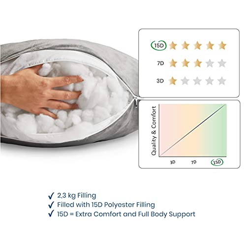 Telano Almohada Embarazada Premium XXL Almohada Bebé - 2 Funda Almohada 1 Bolsa de Almacenamiento – 145x80cm Relleno 2,3kg – Funda Lavable - Gris