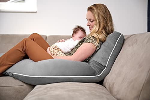 Telano Almohada Embarazada Premium XXL Almohada Bebé - 2 Funda Almohada 1 Bolsa de Almacenamiento – 145x80cm Relleno 2,3kg – Funda Lavable - Gris