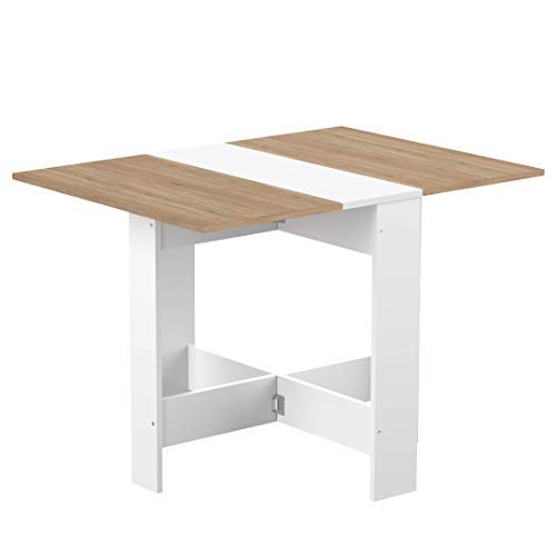 TEMAHOME Mesa Plegable Contemporánea con 2 Solapas Plegables, Tablero de Partículas de Melamina, Color Beige/Blanco (Roble blanco/Natural), 103 x 76 x 73.4 cm, 2050A2134x00