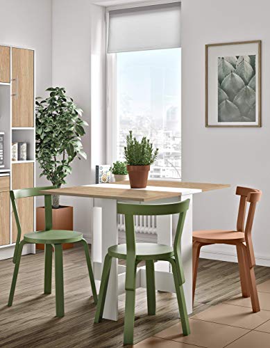 TEMAHOME Mesa Plegable Contemporánea con 2 Solapas Plegables, Tablero de Partículas de Melamina, Color Beige/Blanco (Roble blanco/Natural), 103 x 76 x 73.4 cm, 2050A2134x00