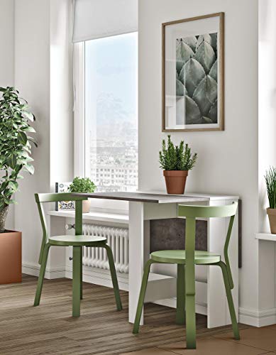 TEMAHOME Mesa Plegable Contemporánea con 2 Solapas Plegables, Tablero de Partículas de Melamina, Color Blanco/Gris, 103 x 76 x 73.4 cm, 2050A2198x00