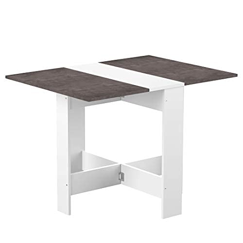 TEMAHOME Mesa Plegable Contemporánea con 2 Solapas Plegables, Tablero de Partículas de Melamina, Color Blanco/Gris, 103 x 76 x 73.4 cm, 2050A2198x00