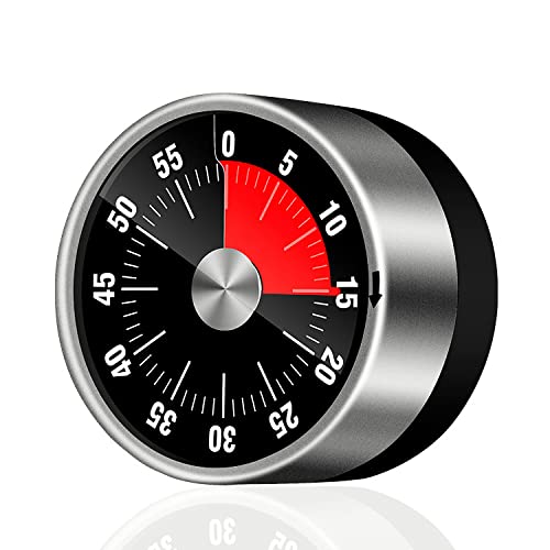 Temporizador analógico visual, temporizador de cocina de 55 minutos, temporizador de cuenta atrás para niños y adultos, indicador de tiempo restante, alarma acústica (negro)