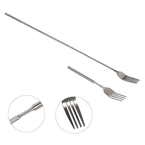 Tenedor de acero inoxidable para cena, 8,7~25,4 pulgadas (ajustable) Tenedor de mango largo telescópico antióxido sin bacterias para cena de barbacoa Postre de frutas