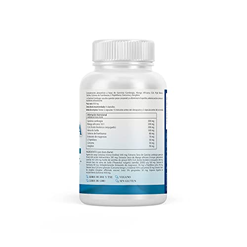 Termogénico adelgazante | Garcinia Cambogia + Cetonas de frambuesa | Quemagrasas, saciante y reductor del apetito | Resultados rápidos y visibles | 90 cápsulas