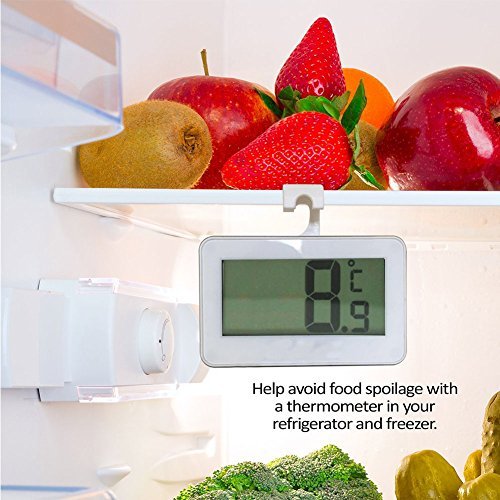 Termómetro de congelador digital Termómetro de refrigerador inalámbrico y monitor de temperatura interior (pantalla de LED grande, blanco) Tres modos de colocación (colgando, de pie y palo magnético)