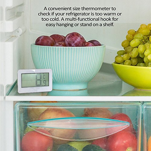 Termómetro de congelador digital Termómetro de refrigerador inalámbrico y monitor de temperatura interior (pantalla de LED grande, blanco) Tres modos de colocación (colgando, de pie y palo magnético)