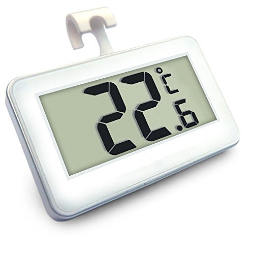 Termómetro de congelador digital Termómetro de refrigerador inalámbrico y monitor de temperatura interior (pantalla de LED grande, blanco) Tres modos de colocación (colgando, de pie y palo magnético)