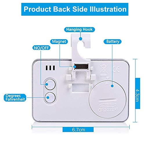Termómetro de congelador digital Termómetro de refrigerador inalámbrico y monitor de temperatura interior (pantalla de LED grande, blanco) Tres modos de colocación (colgando, de pie y palo magnético)