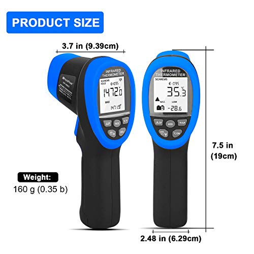 Termómetro Infrarrojo Digital HOLDPEAK Sin Contacto -150 a 2732℉(-50 a 1500℃) IR Láser Temperatura Gun con Láser LCD Retroiluminada Emisividad Ajustable,Adecuado para uso Industrial (-50 ℃ a 1500 ℃)